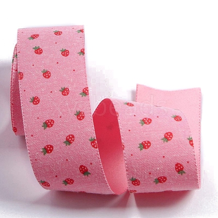 Single Face Printed Strawberry Pattern Polyseter Ribbons PW-WGC7765-03-1