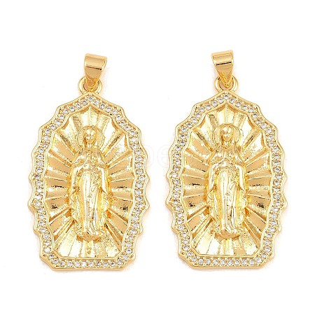 Brass Micro Pave Clear Cubic Zirconia Pendants KK-P353-19G-03-1