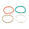 4Pcs 4 Style Glass Seed & Brass Beaded Stretch Bracelets Set with Heart BJEW-JB07917-4