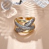 Brass Micro Pave Clear Cubic Zirconia Cuff Finger Rings for Women RJEW-C116-17G-3