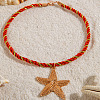 Ocean Alloy Starfish Pendant Twisted Cotton Cord Necklaces FS-WG595AC-03-1