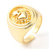 Rack Plating Brass Oval with Heart Open Cuff Rings RJEW-R137-01G-3