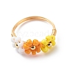 Glass Seed Braided Bead Flower Finger Rings RJEW-TA00054-03-1