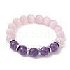 10mm Round Natural Amethyst & Cat Eyes Beaded Stretch Bracelet for Women BJEW-JB10400-1