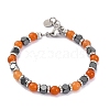 Natural Carnelian & Synthetic Hematite Round Beaded Bracelet BJEW-P339-02P-01-1