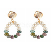 Natural Indian Agate with Glass Pearl Beads Dangle Stud Earrings X1-EJEW-TA00001-1