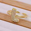 Brass Micro Pave Clear Cubic Zirconia Initial Cuff Rings FS-WGB210B-13-1