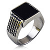 304 Stainless Steel with Natural Obsidian Finger Rings FS-WGC2D4C-12-1