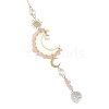 Natural Rose Quartz & Star Glass Beaded Suncatcher with Brass Sun Moon Charm HJEW-JM05016-03-2