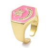 Hexagon with Star & Moon Clear Cubic Zirconia Wide Band Ring for Girl Women ZIRC-C025-44G-4