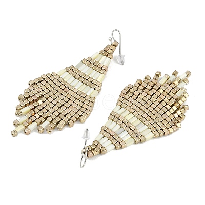 Boho Seed Bead Rhombus Tassel Earrings EJEW-Z072-02C-1