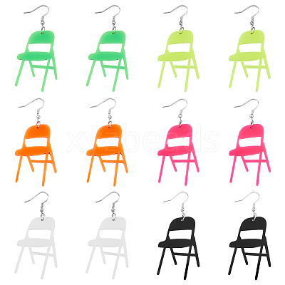 6 Pairs 6 Colors Acrylic Chair Dangle Earrings with Steel Iron Pins EJEW-FI0001-56-1