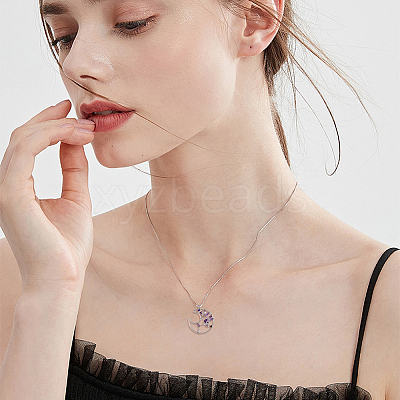 8Pcs 4 Styles Flower & Moon & Oval & Hexagon Natural Amethyst Copper Wire Wrapped Chip Big Pendants G-DC0001-26-1
