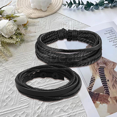 1Pc Cowhide Leather Cord Multi-strand Bracelets BJEW-CL0001-48B-1