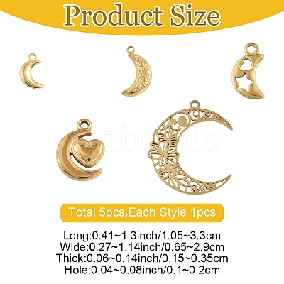 5Pcs 5 Styles Ion Plating(IP) 304 Stainless Steel Pendants STAS-YW0003-61-1