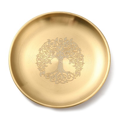 Tree of Life Pattern Flat Round 201 Stainless Steel Candle Holders AJEW-K038-01G-1