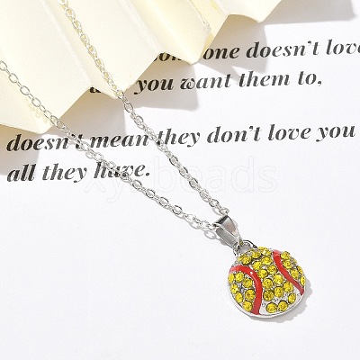 Zinc Alloy Sunflower Rhinestone Sport Ball Pendant Cable Chain Necklaces NJEW-U024-01P-01-1