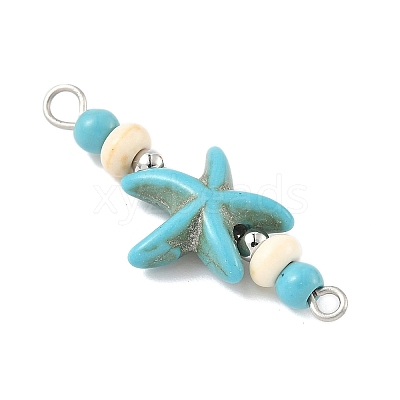 10Pcs 2 Colors Dyed Synthetic Turquoise Starfish Rondelle Round Beaded Connector Charms PALLOY-JF04015-1
