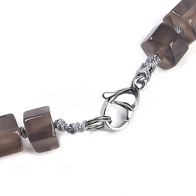 Natural Grey Agate Hexagon Prism Graduated Beaded Necklaces for Women Men NJEW-K388-03K-1