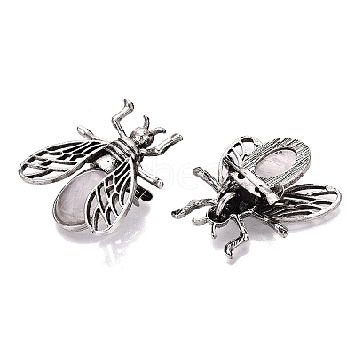 Natural Rose Quartz & Alloy Lapel Pin Brooches GG-N001-04AS-01-1