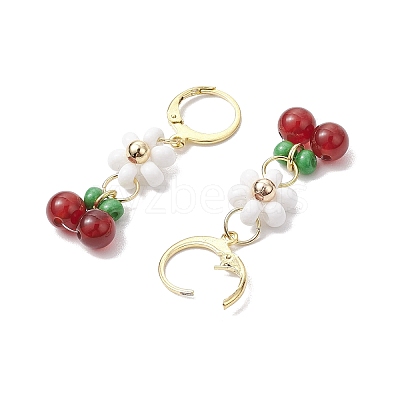 Natural Carnelian Beads & Glass Seed Dangle Hoop Earrings EJEW-MZ00309-02-1