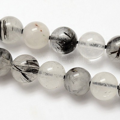 Natural Black Rutilated Quartz Round Beads Strands X-G-E251-30-6mm-1