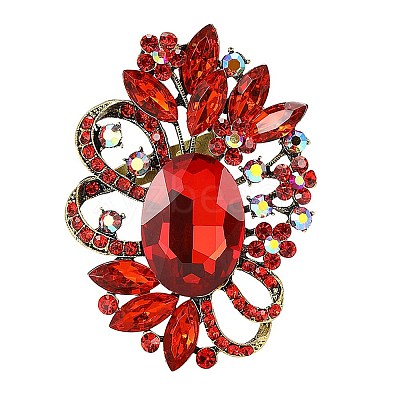 Flower with Oval Golden Alloy Rhinestone Brooches for Backpack Clothes PW-WG4AA4A-01-1
