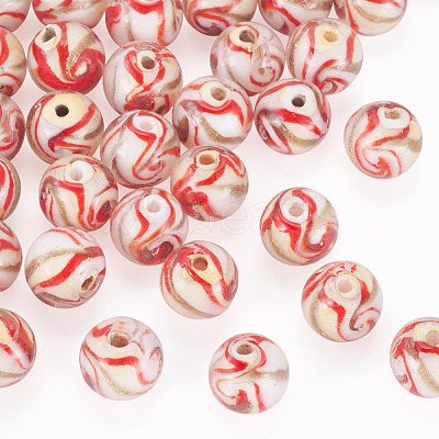 30Pcs Handmade Gold Sand Lampwork Beads LAMP-TA0002-37F-1