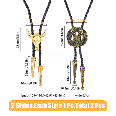2Pcs 2 Style Adjustable Vintage PU Leather Bolo Ties NJEW-HY0001-01-1