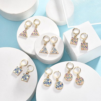 6 Pairs 6 Styles Square & Triangle & Flat Round Alloy Enamel Dangle Leverback Earrings EJEW-JE05239-1