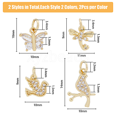 16Pcs 8 Style Brass Micro Pave Cubic Zirconia Charms ZIRC-DC0001-25-1
