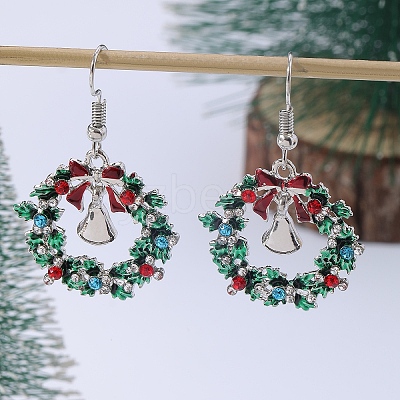 Christmas Wreath & Bell Alloy Rhinestone Pendant Necklaces & Dangle Earrings & Charm Bracelets & Brooch Sets WG06691-10-1