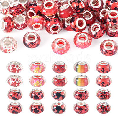 30Pcs Printed Transparent Resin European Beads RESI-TADJ0001-03G-1
