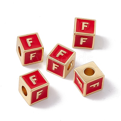 Rack Plating Brass Enamel Beads KK-B060-04G-03F-1