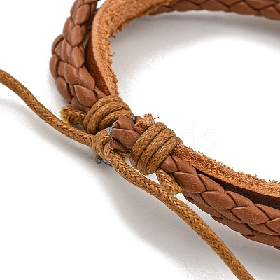 Braided PU Leather & Waxed Cords Multi-strand Bracelets BJEW-P329-07A-AB-1