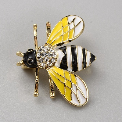 Light Gold Zinc Alloy with Rhinestone Brooch JEWB-WH0021-35-1