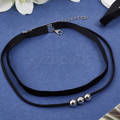 4Pcs 2Styles Alloy Round & Black Velvet Double Layer Choker Necklaces NJEW-WH20002-11A-1