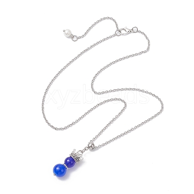 Handmade Glass Beaded Prince with Crown Pendant 304 Stainless Steel Cable Necklaces for Women NJEW-JN05447-02-1
