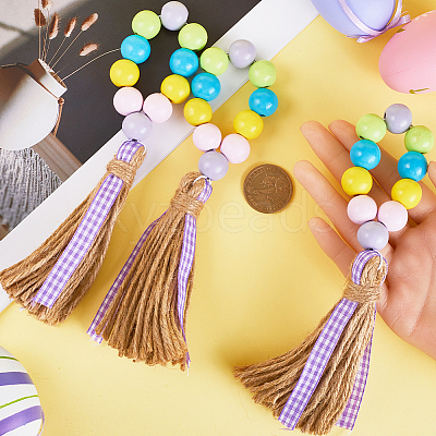 Easter Wood Beaded Napkin Rings with Tassels HJEW-WH0042-97-1