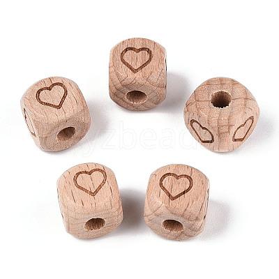 Engraved Beech Wood Beads WOOD-N015-08G-1