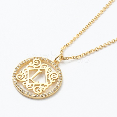 Brass Micro Pave Clear Cubic Zirconia Pendant Necklaces NJEW-J059-01L-1