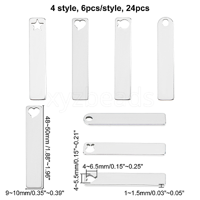 24Pcs 4 Style Stainless Steel Big Pendants STAS-AR0001-15-1