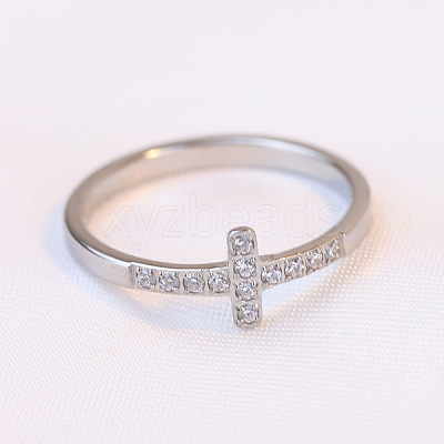 Cross Stainless Steel Micro Pave Clear Cubic Zirconia Finger Rings for Women FS-WG88B59-01-1