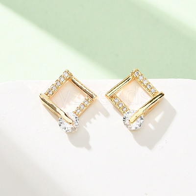 Brass Micro Pave Cubic Zirconia Stud Earrings KK-CBACC01-04G-1