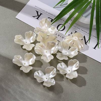 3-Petal Flower ABS Plastic Imitation Pearl Bead Caps X-OACR-R016-05-1