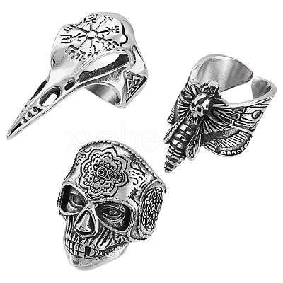 3Pcs 3 Styles Stainless Steel Finger Rings RJEW-GA0001-03-1