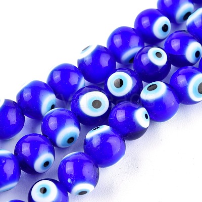 Handmade Evil Eye Lampwork Round Bead Strands LAMP-L055-10mm-14-1