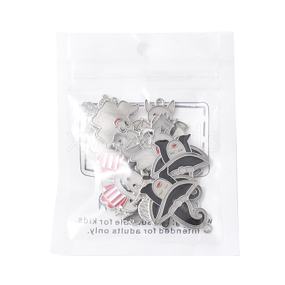 14Pcs 7 Styles Halloween Theme Rack Plating Luminous Alloy Enamel Pendants ENAM-FS0002-10P-1