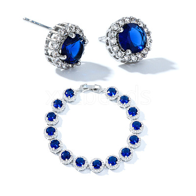 Vintage Elegant Brass Cubic Zirconia Stud Earring & Bracelets Set HH8827-2-1