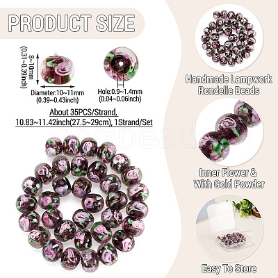 1 Strand Handmade Lampwork Inner Flower Rondelle Beads Strands LAMP-TA0002-72B-1